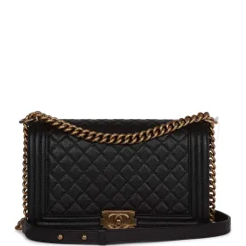 Chanel Medium Boy Bag Black Caviar Antique Gold Hardware