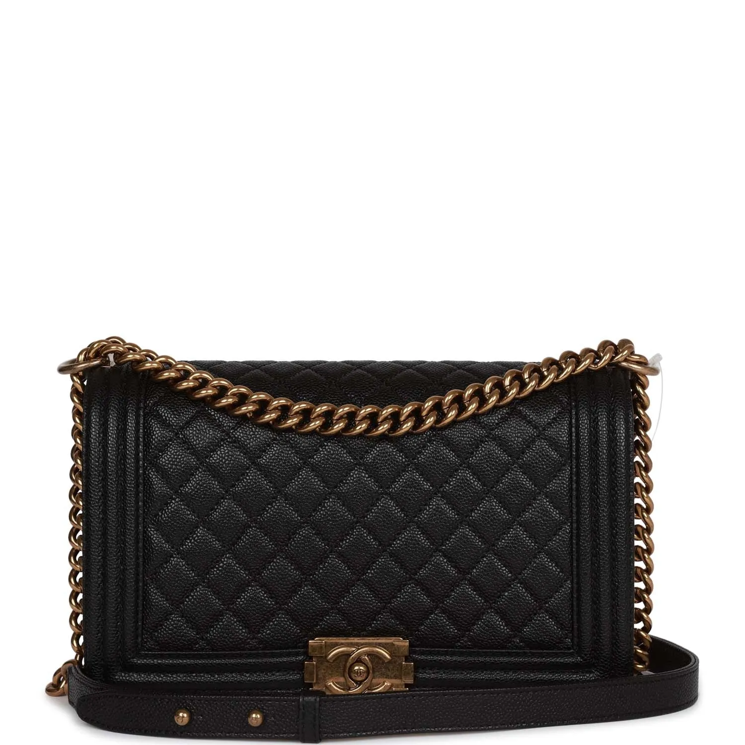 Chanel Medium Boy Bag Black Caviar Antique Gold Hardware