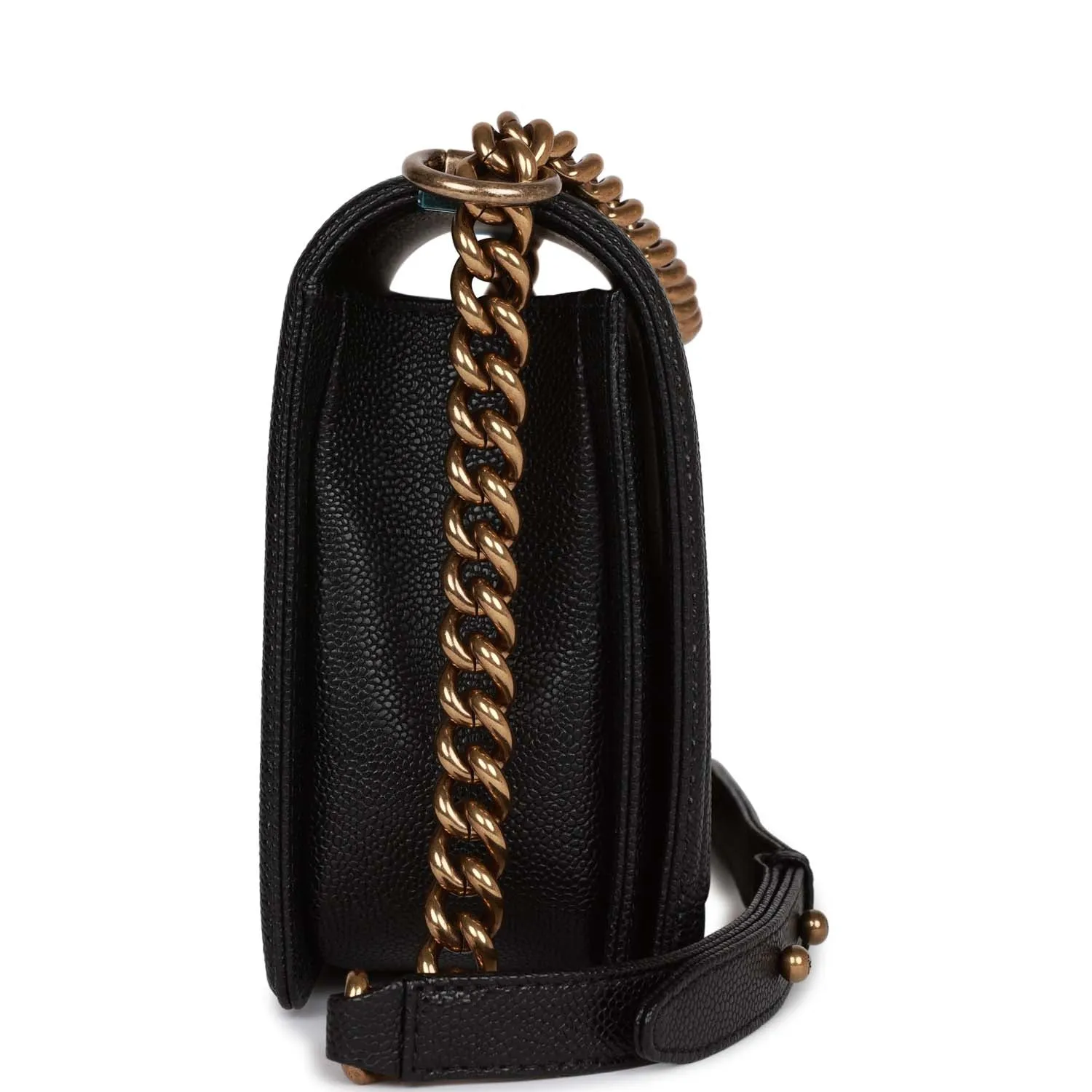 Chanel Medium Boy Bag Black Caviar Antique Gold Hardware