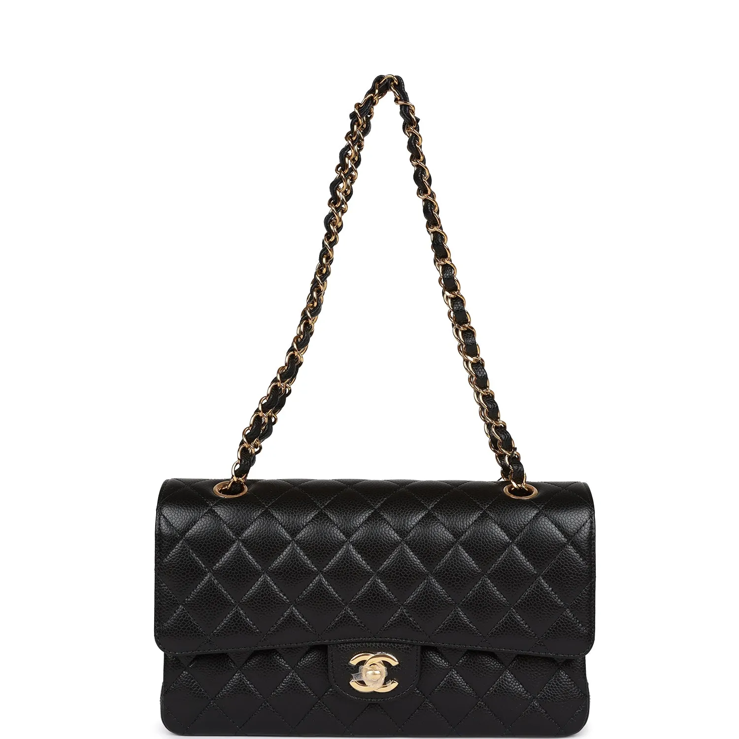 Chanel Medium Classic Double Flap Bag Black Quilted Caviar Gold Hardware