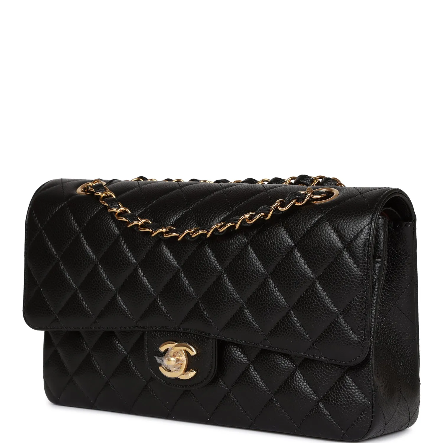 Chanel Medium Classic Double Flap Bag Black Quilted Caviar Gold Hardware