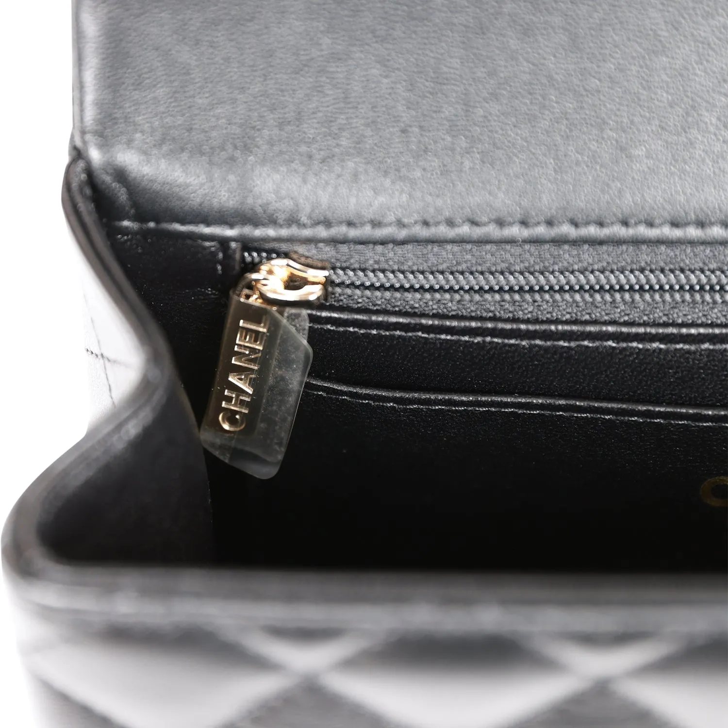 Chanel Mini Rectangular Flap Bag with Top Handle Black Lambskin Light Gold Hardware