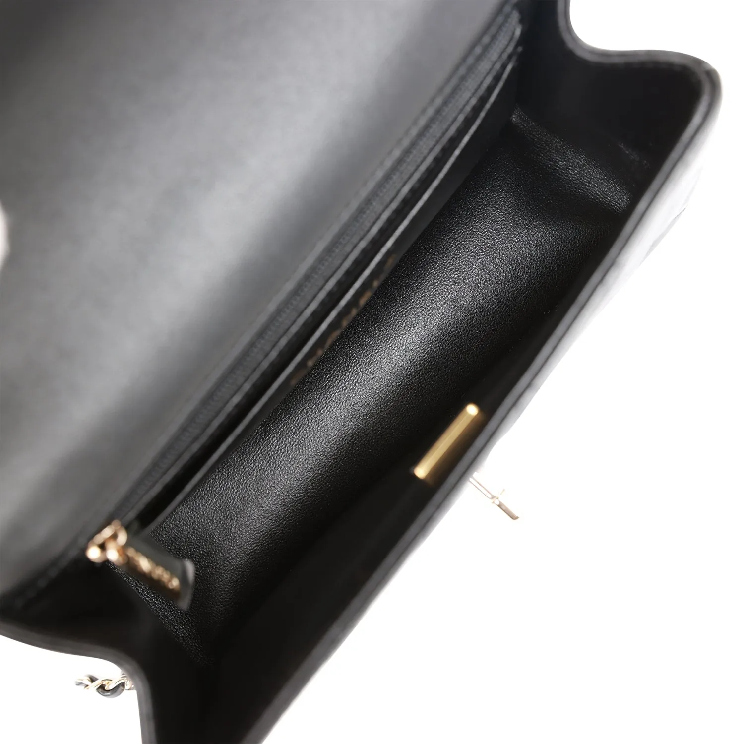 Chanel Mini Rectangular Flap Bag with Top Handle Black Lambskin Light Gold Hardware