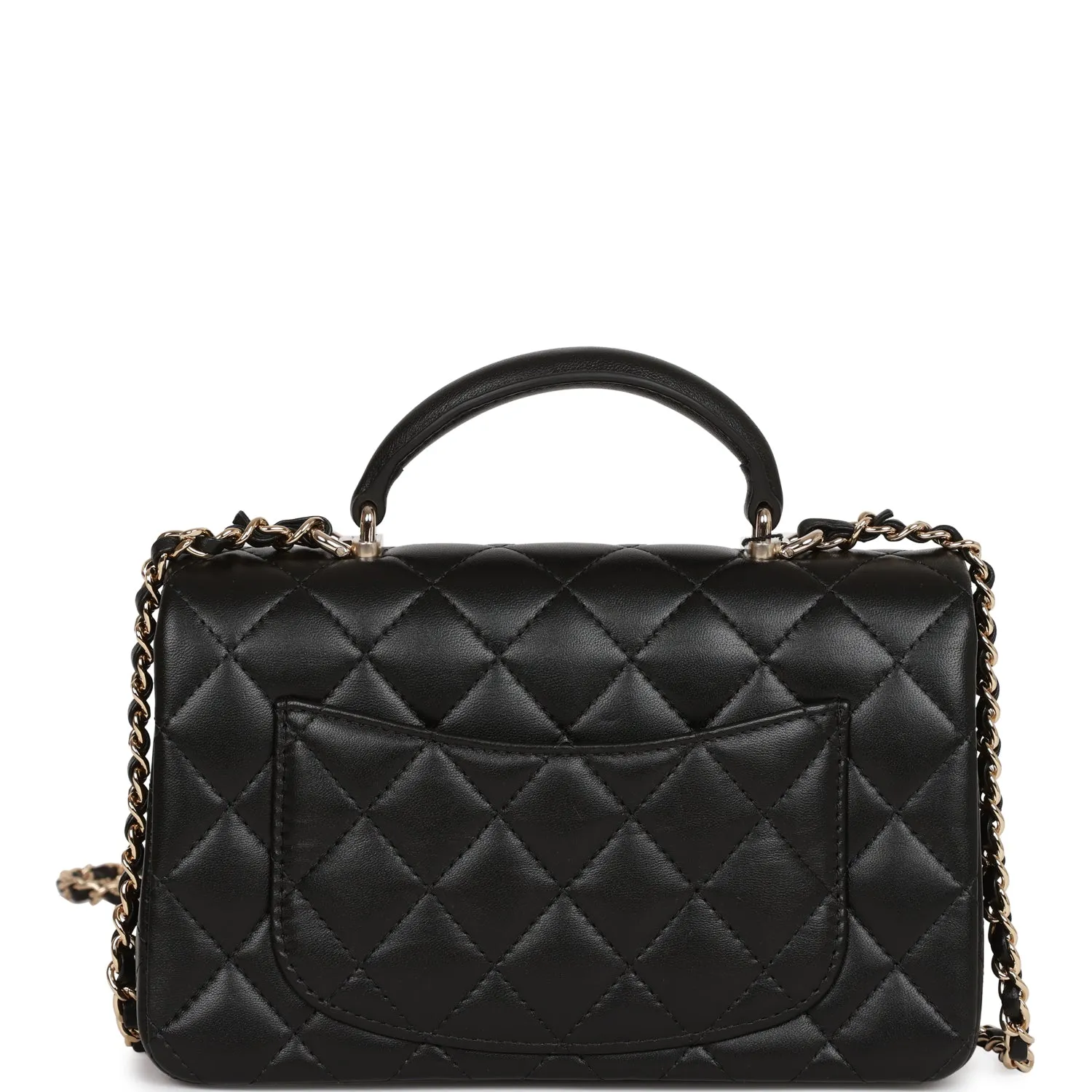 Chanel Mini Rectangular Flap Bag with Top Handle Black Lambskin Light Gold Hardware