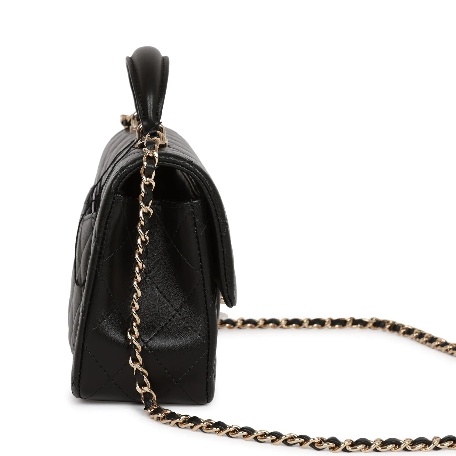 Chanel Mini Rectangular Flap Bag with Top Handle Black Lambskin Light Gold Hardware