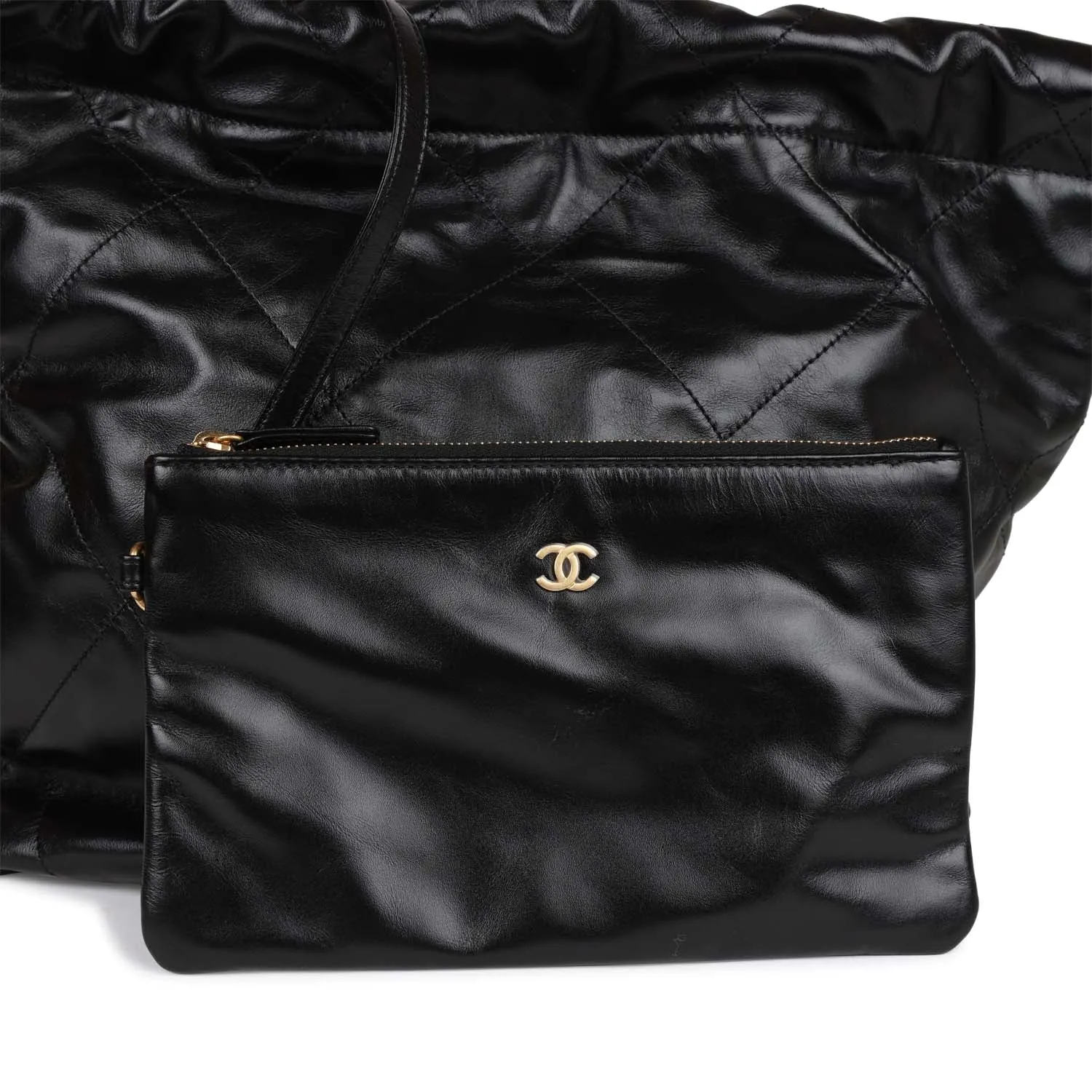Chanel Small 22 Bag Black Lambskin Antique Gold Hardware