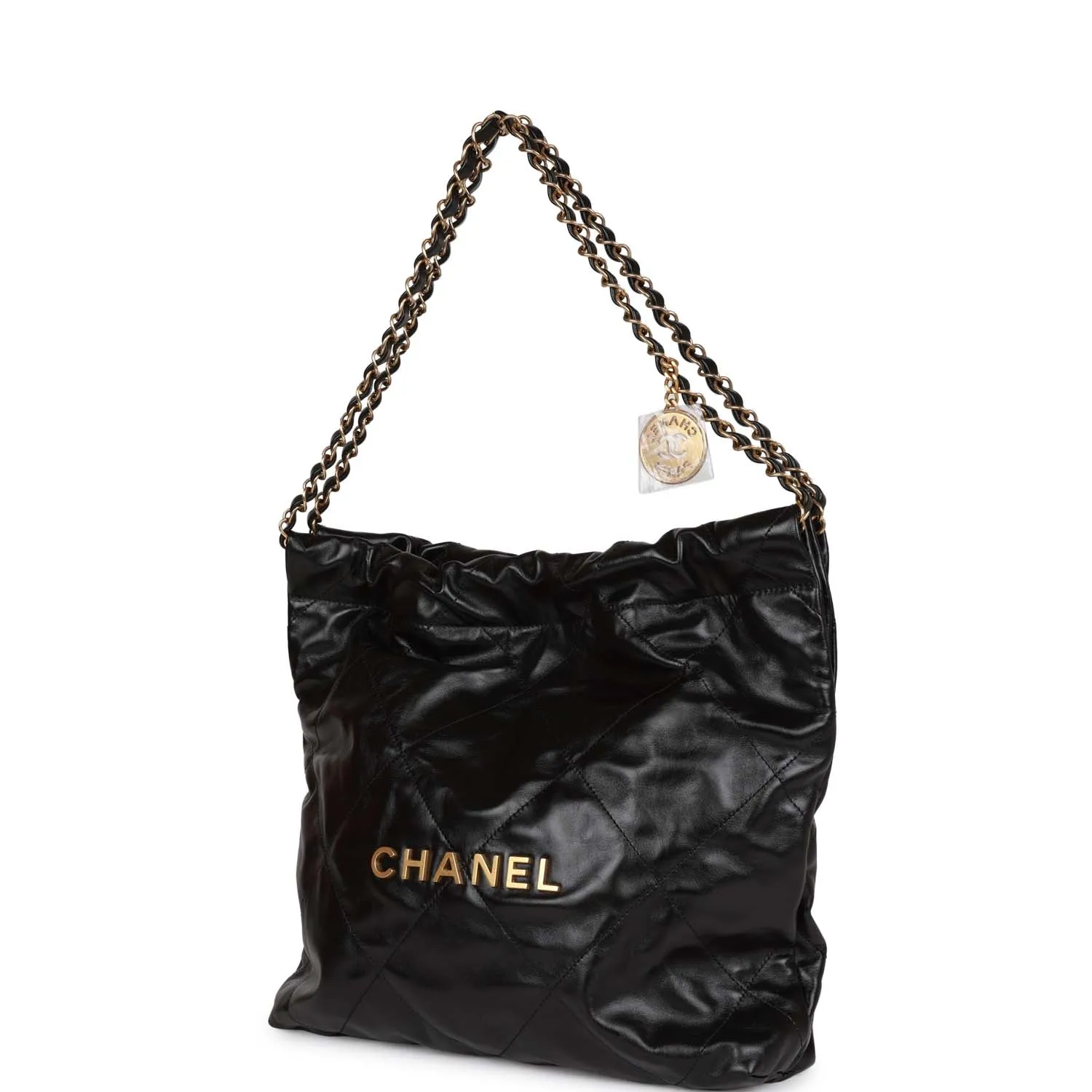 Chanel Small 22 Bag Black Lambskin Antique Gold Hardware