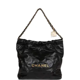 Chanel Small 22 Bag Black Lambskin Antique Gold Hardware