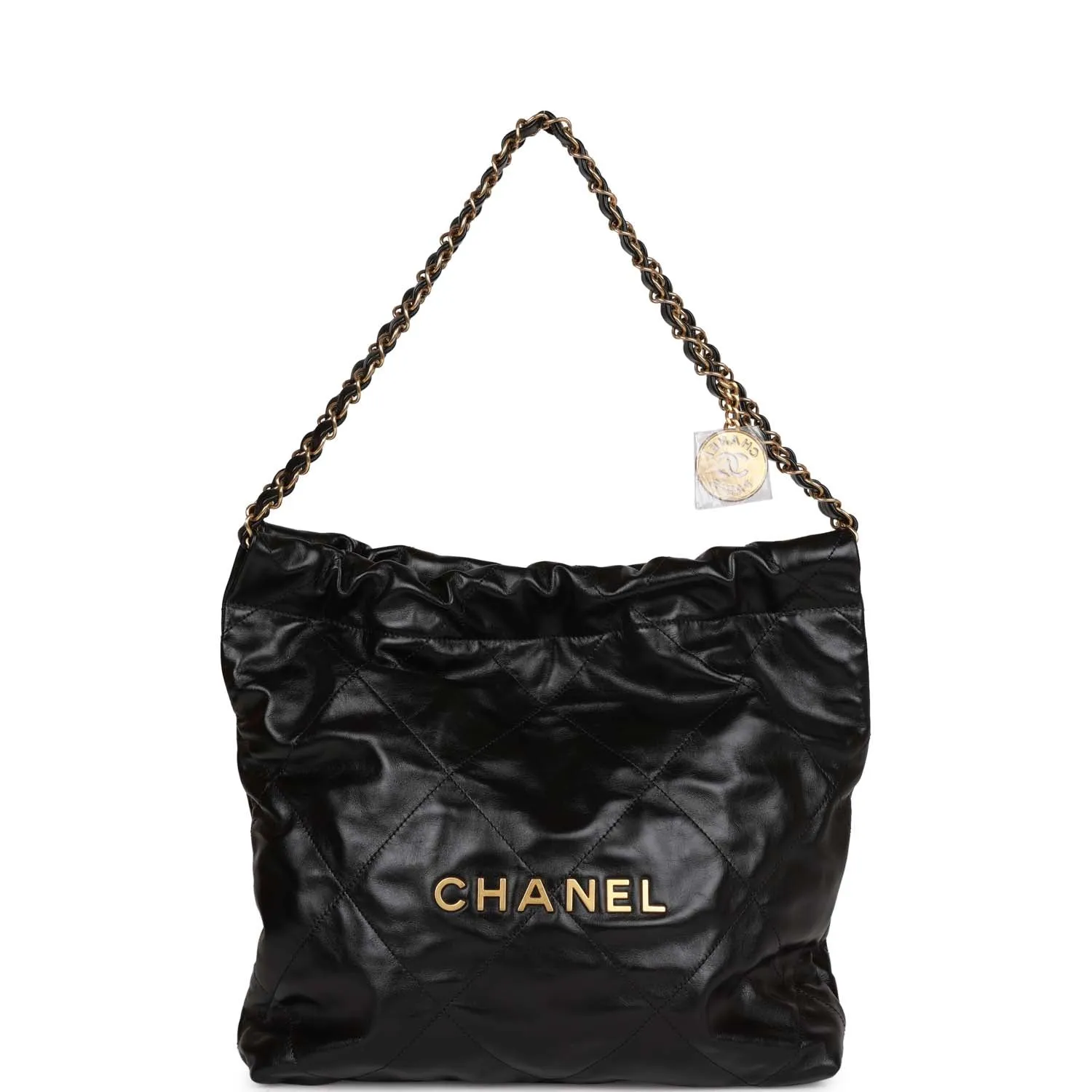 Chanel Small 22 Bag Black Lambskin Antique Gold Hardware