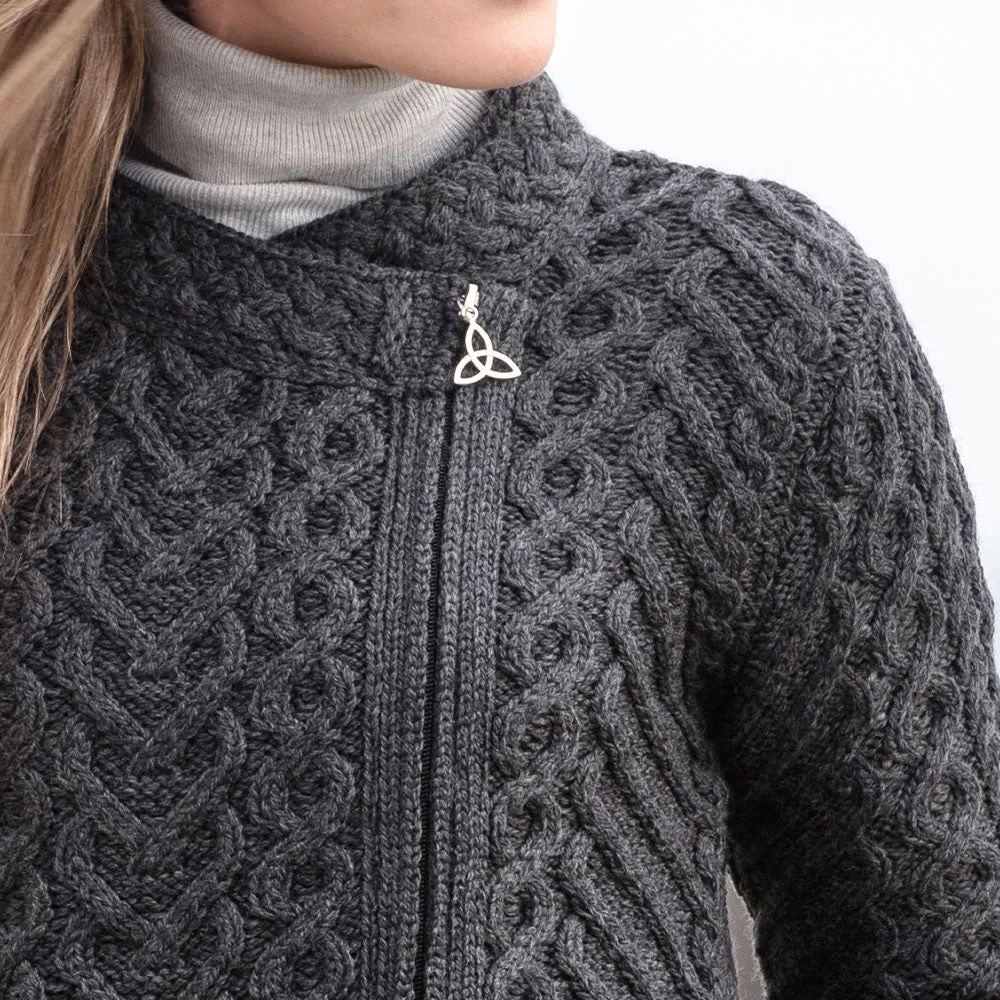 Charcoal Heart Design Side Zip Aran Cardigan
