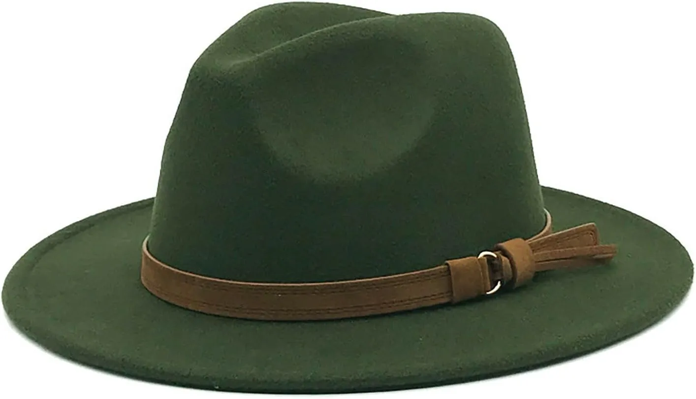 Classic Fedora Hats for Women Lady Wide Brim Panama Hat with Belt Buckle Cowboy Hats for Men