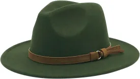Classic Fedora Hats for Women Lady Wide Brim Panama Hat with Belt Buckle Cowboy Hats for Men