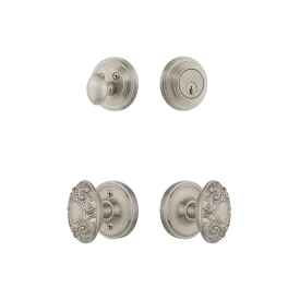 Classic Rosette Entry Set with Victorian Knob in Satin Nickel