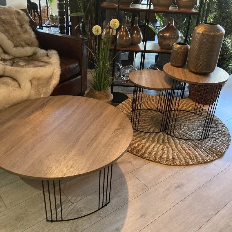 Coffee Table (Dark Wood & Black Metal)