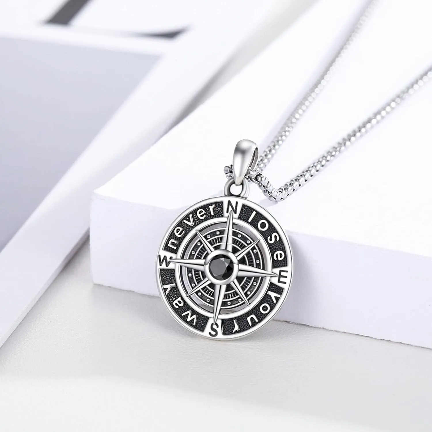 Compass Necklace 925 Sterling Silver Compass Pendant Necklace for Men Graduation inspirational Jewelry Gift for Women Men