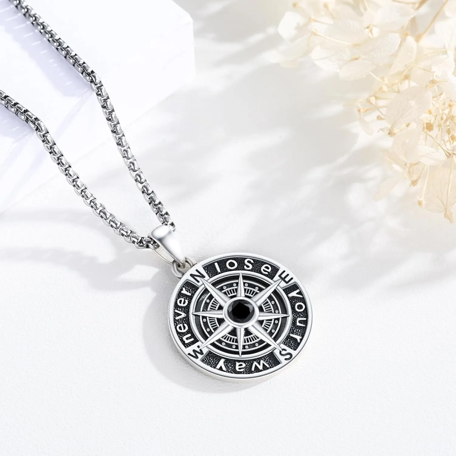 Compass Necklace 925 Sterling Silver Compass Pendant Necklace for Men Graduation inspirational Jewelry Gift for Women Men