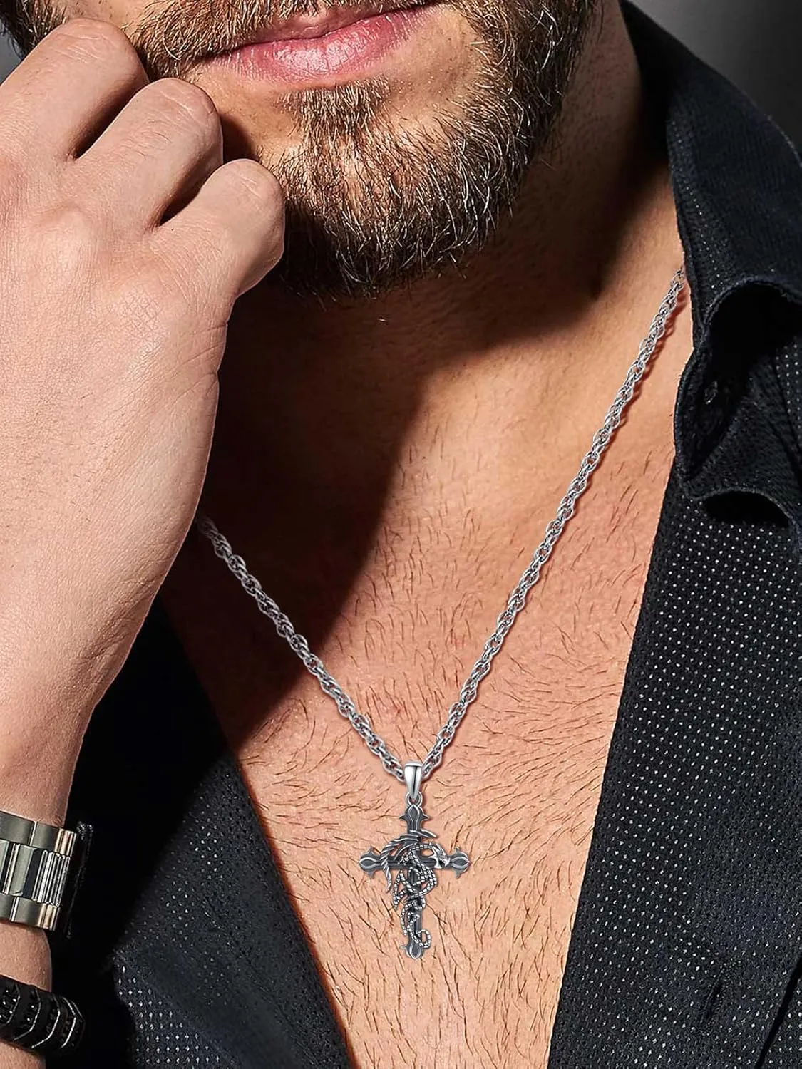 Cross Necklace 925 Sterling Silver Crucifix Cross Pendant Necklace Cross Amulet Protection Jewelry Gifts for Men Women