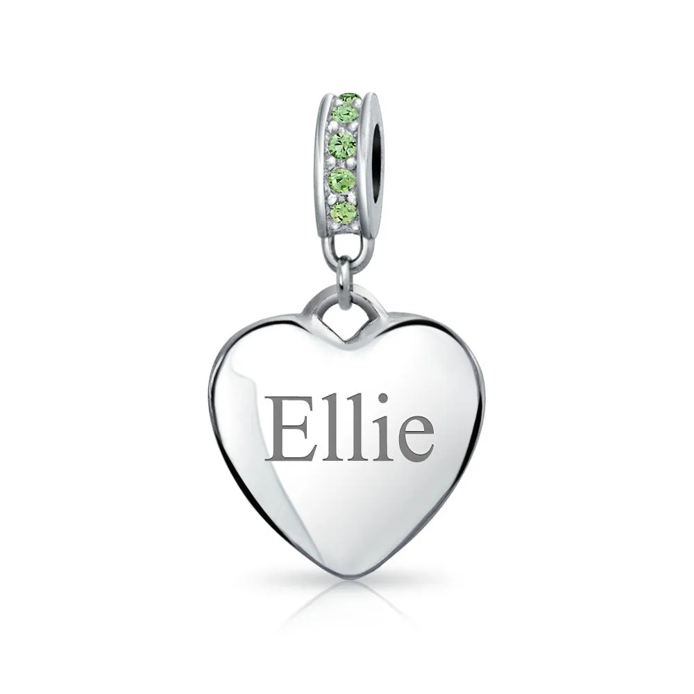 Crystal Accent Dangle Heart Shape Charm Bead .925 Sterling Silver