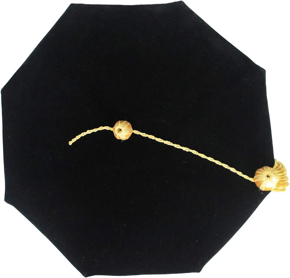 Doctoral Tam with Gold Bullion Tassel Unisex Black Velvet Graduation Tam