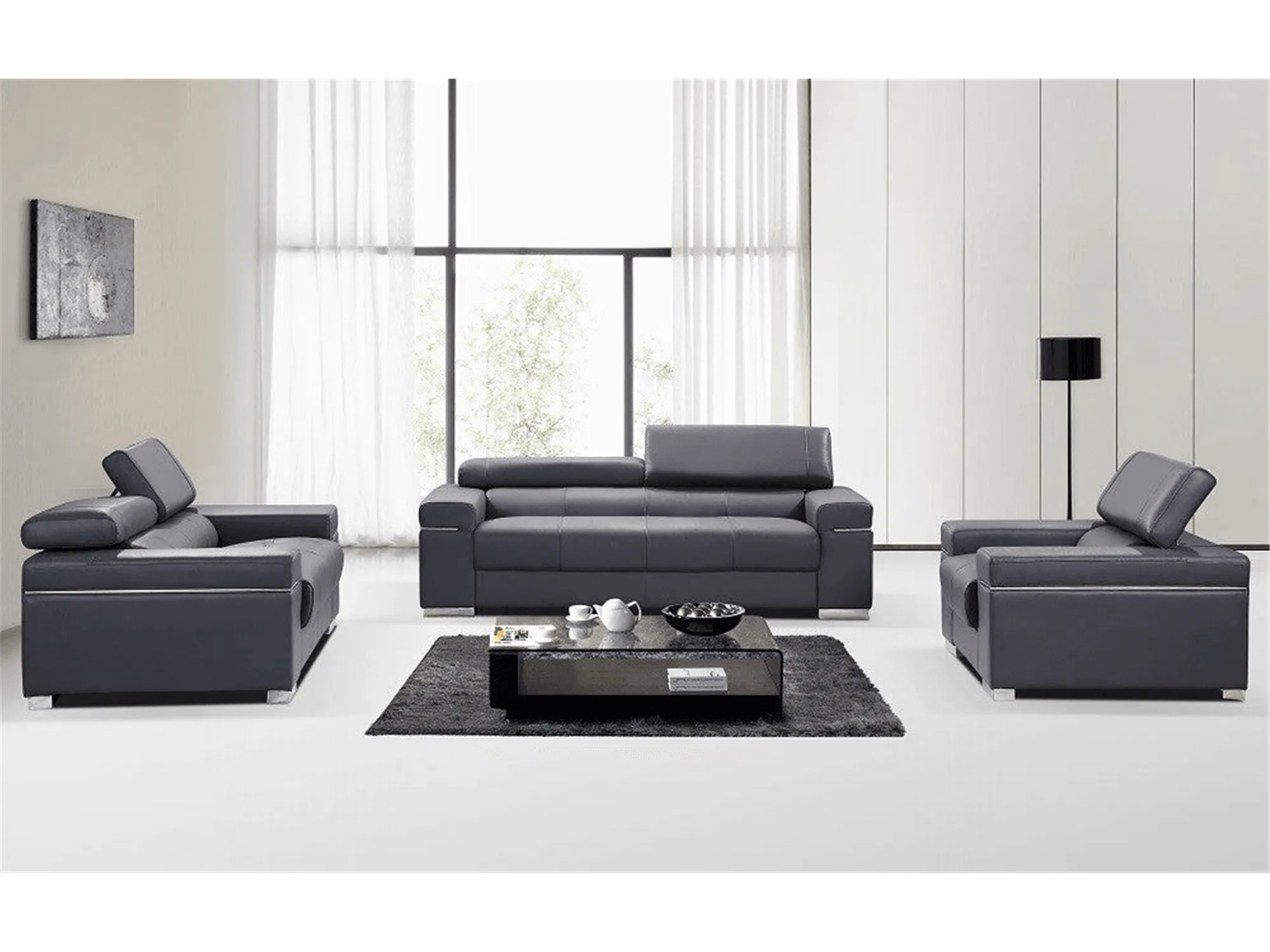 Downtown Leather Sofa in Grey