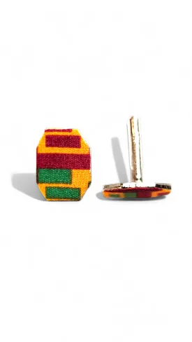 Dupsie's Jabari Heritage Silver-plated Oval-shaped Multicolored Kente African Print cufflinks DPJGPKC44