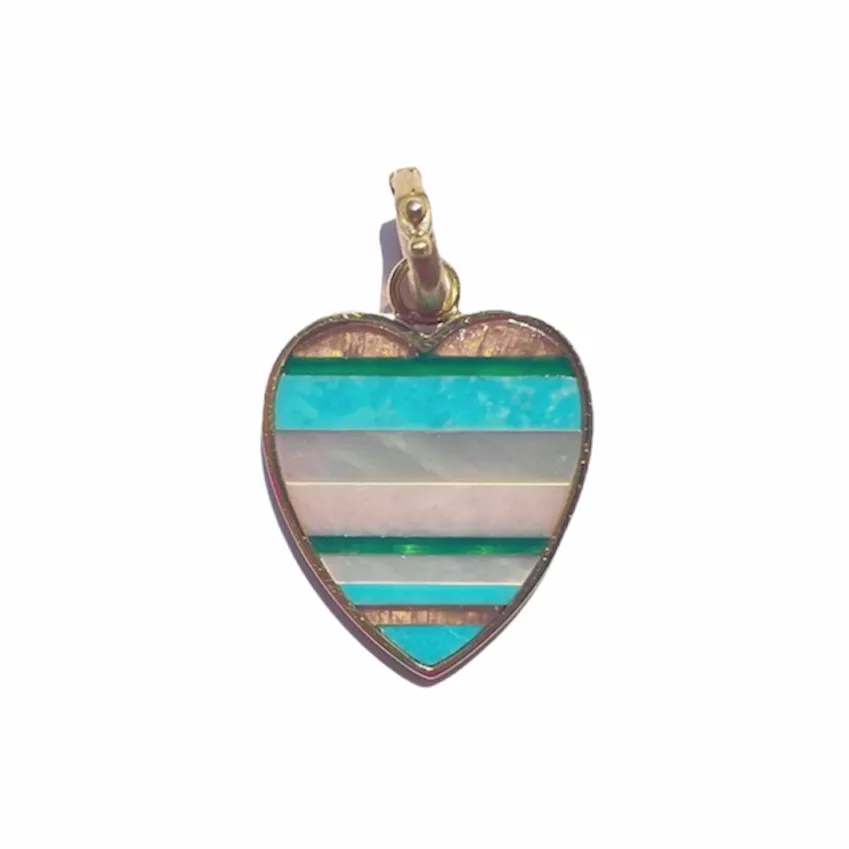Eloise Gemstone Inlay Striped Heart Pendant Charm