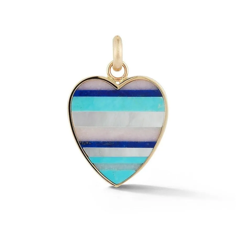 Eloise Gemstone Inlay Striped Heart Pendant Charm