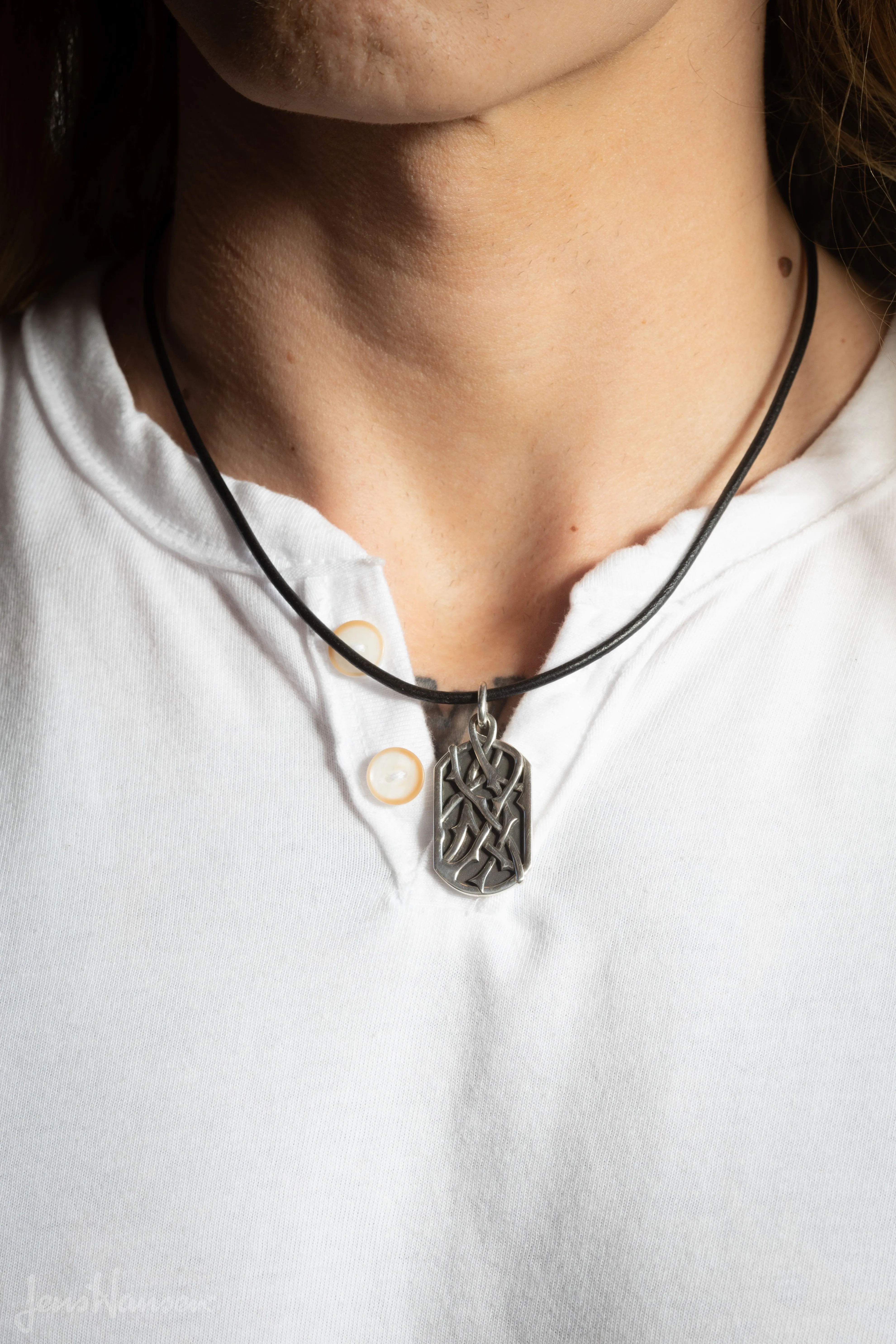 Elvish Woodland Dog Tag Pendant with Ball Link, Sterling Silver