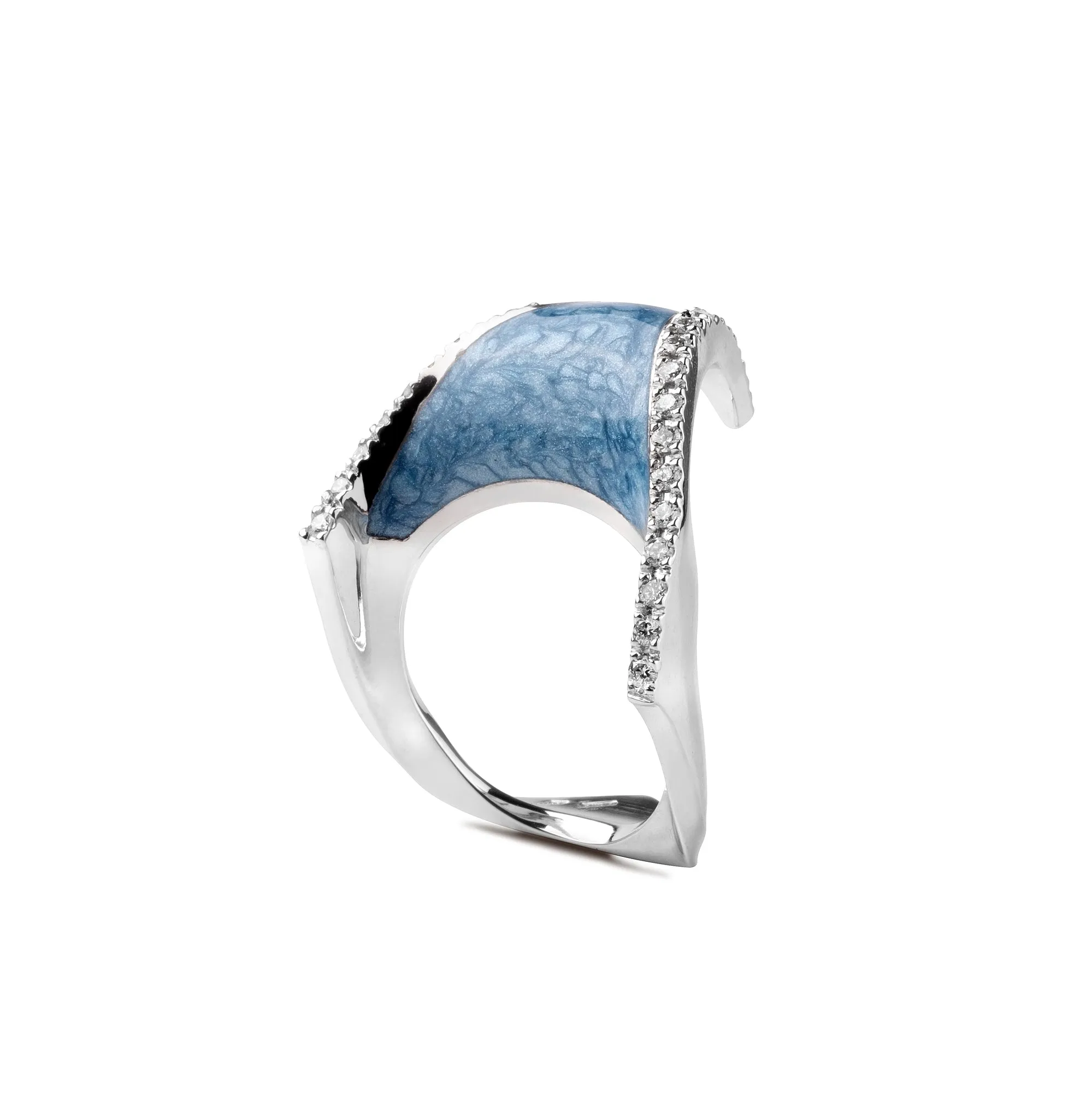 Enamel and Diamond 18k white gold ring