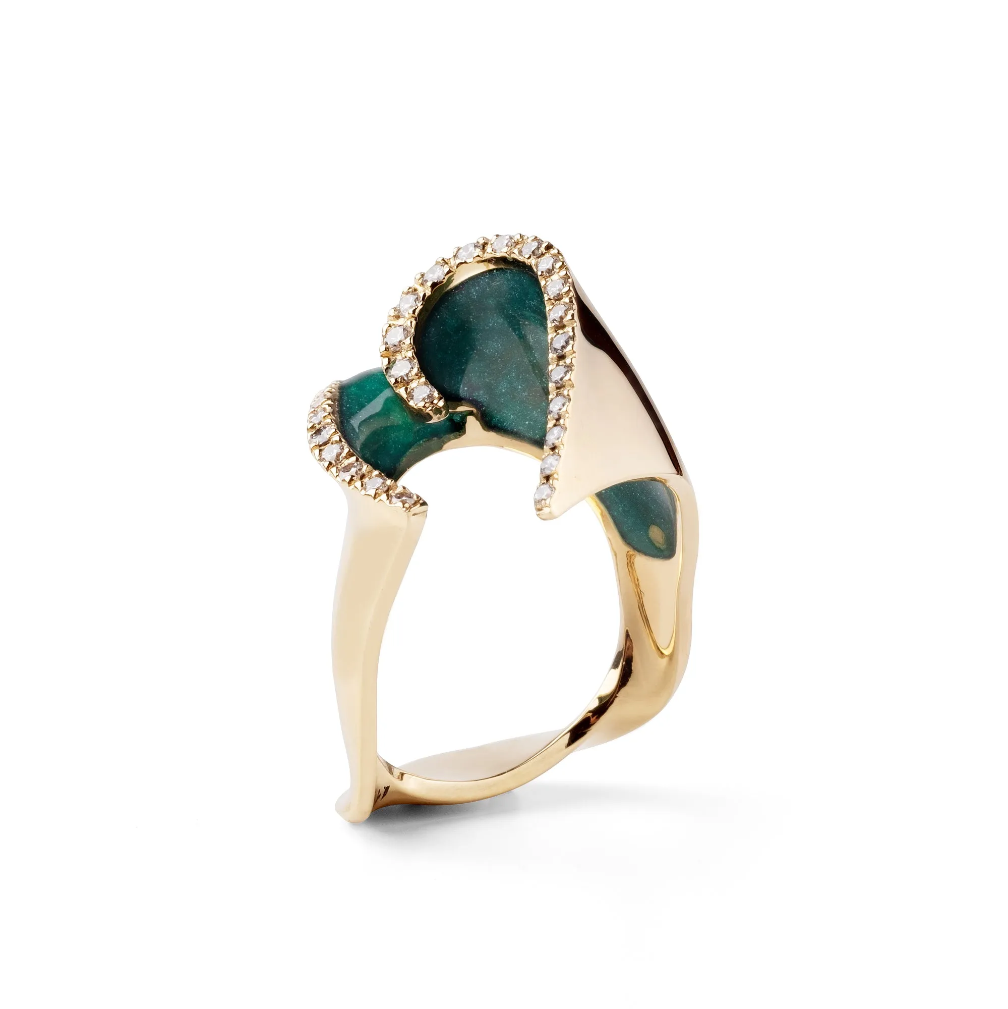 Enamel and Diamond 18k yellow gold ring