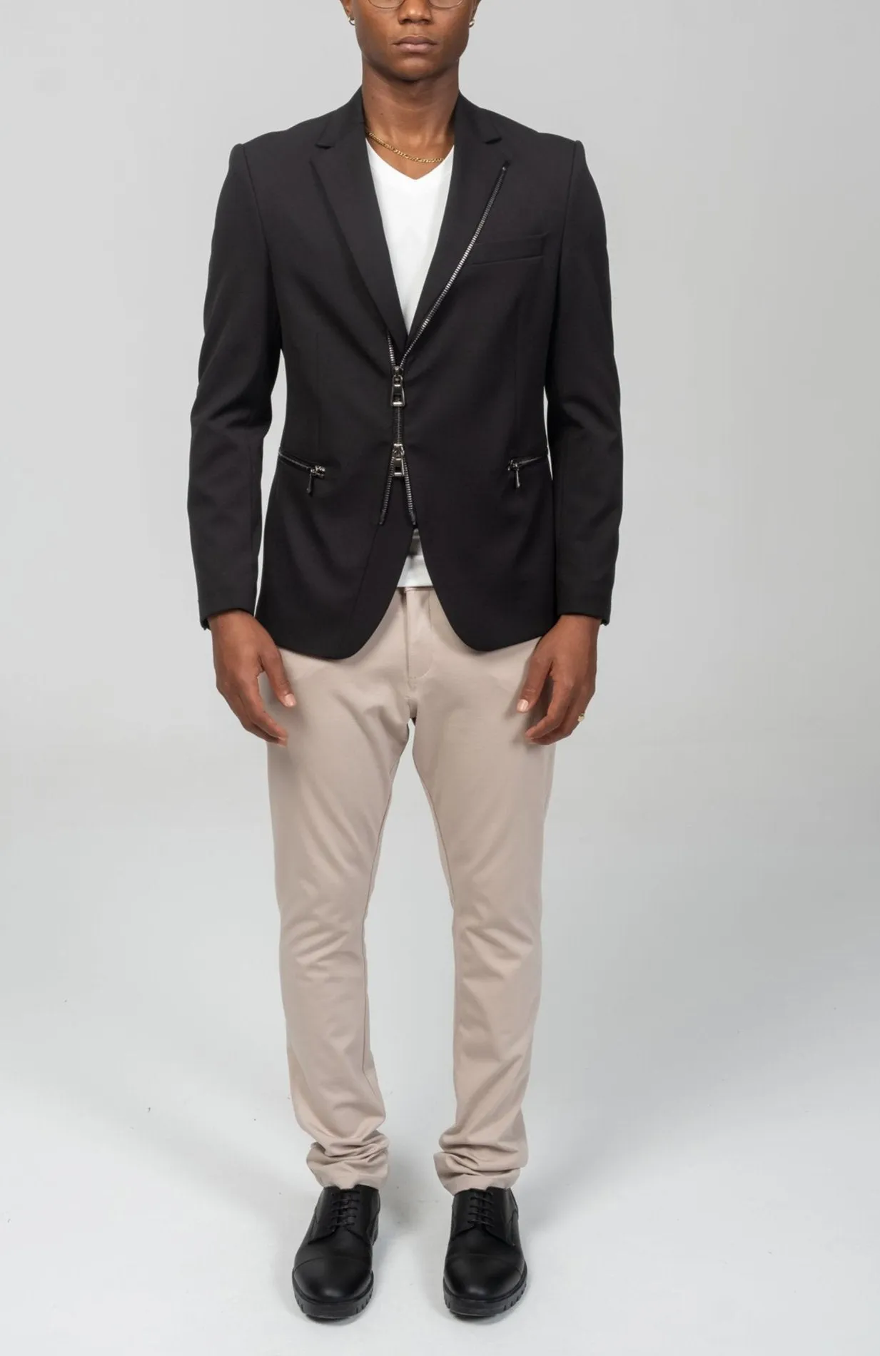 Everyday Two Way Zipper Blazer -  Black