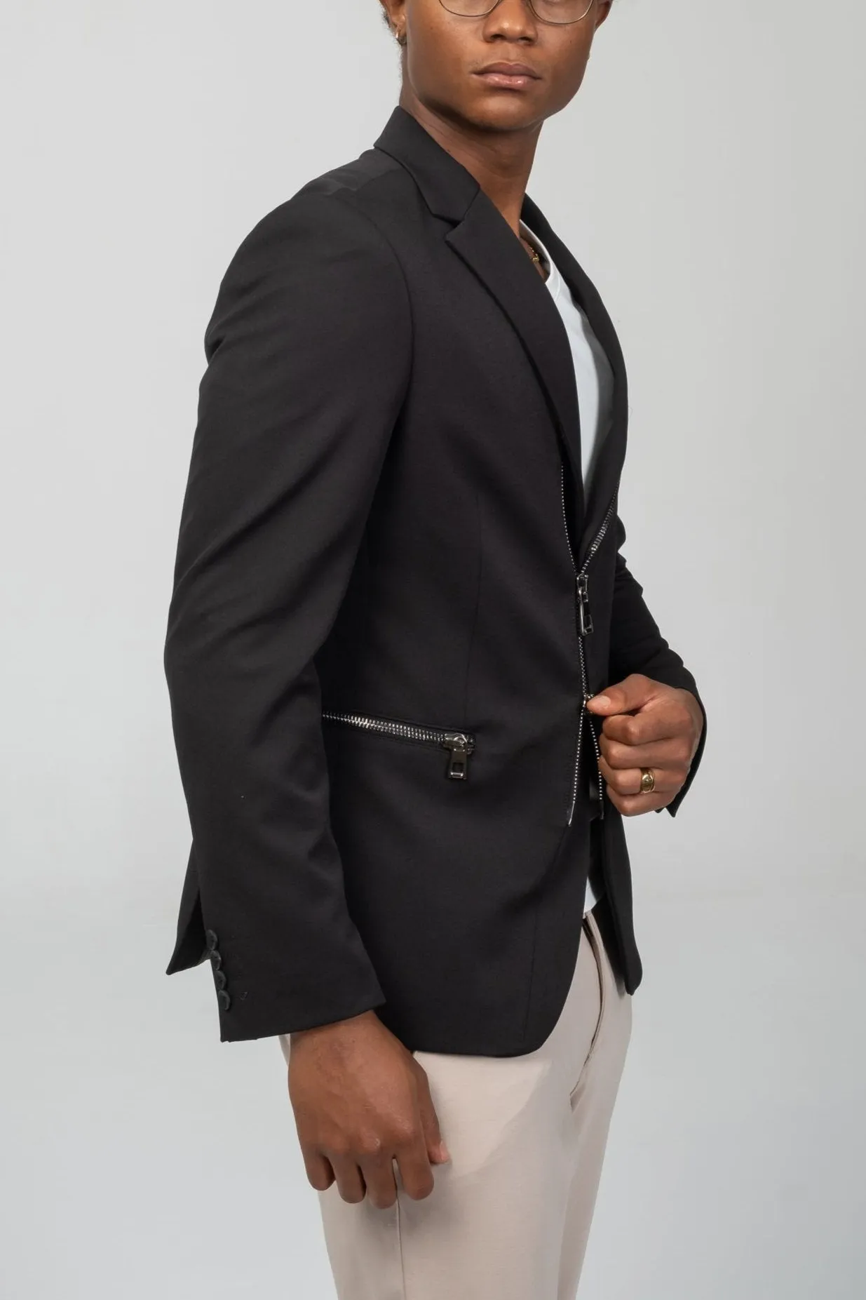 Everyday Two Way Zipper Blazer -  Black