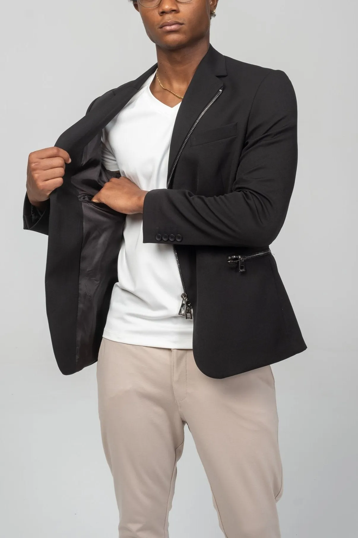 Everyday Two Way Zipper Blazer -  Black