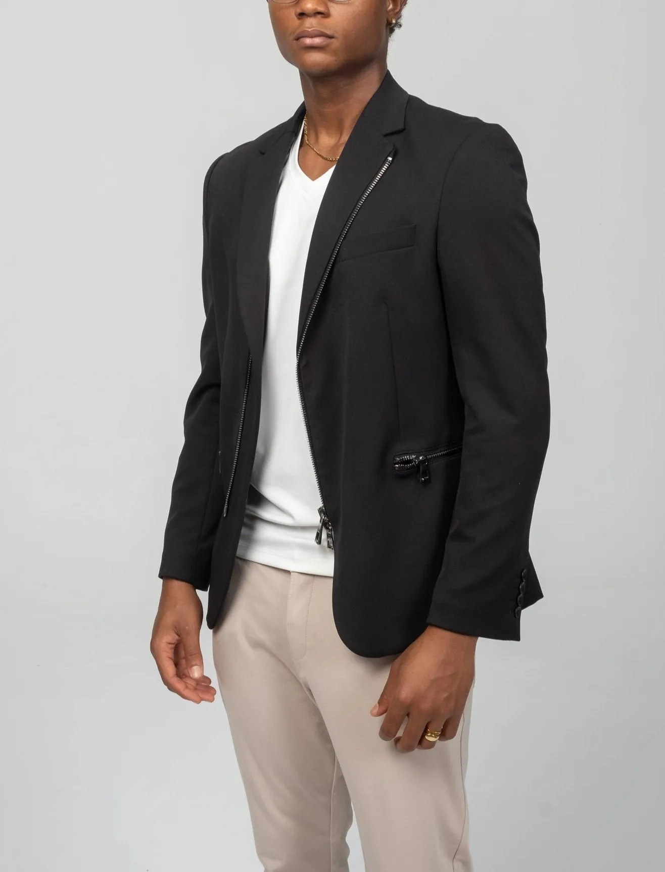 Everyday Two Way Zipper Blazer -  Black