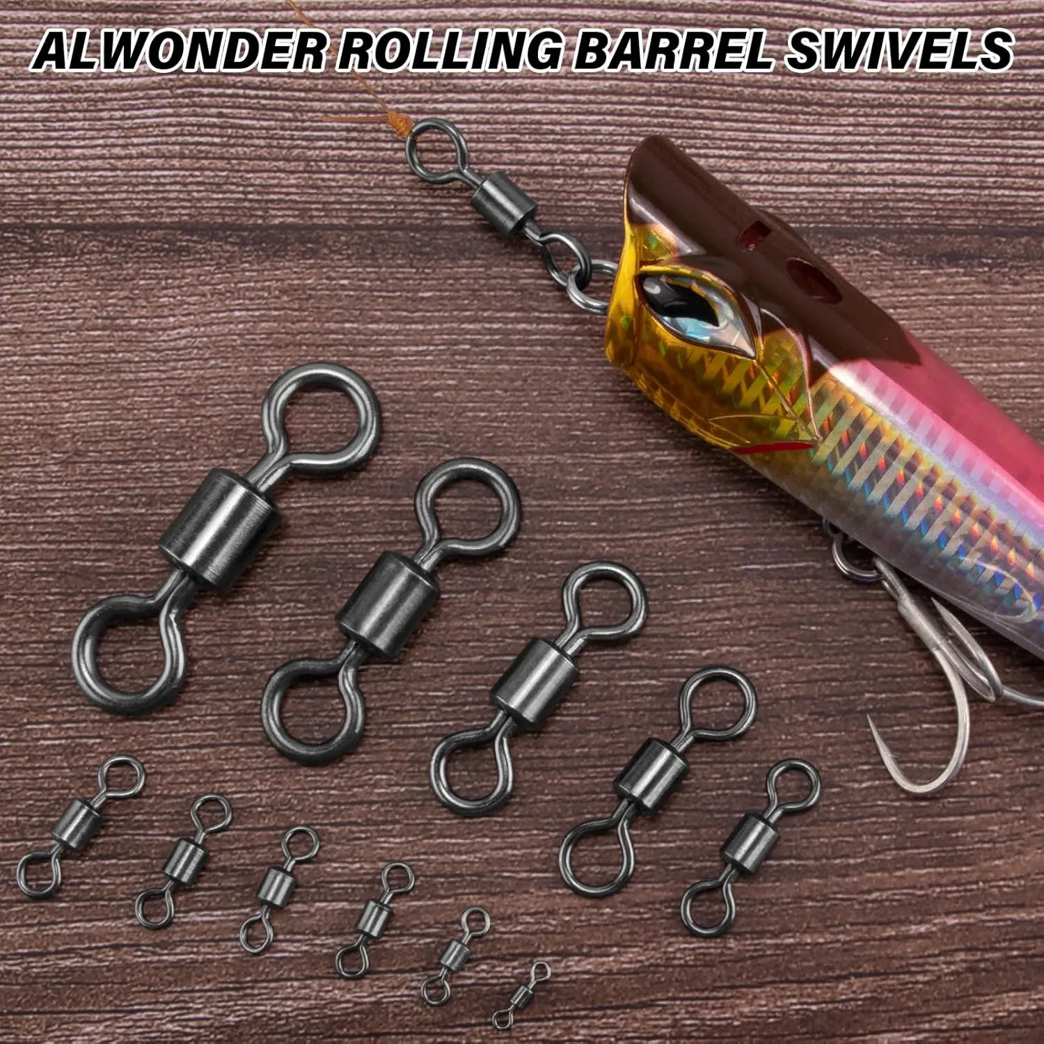 Fishing Barrel Swivels, 40 to100-Pack Swivels Fishing Tackle Freshwater Saltwater Swivel Rolling Swivel Heavy Duty Stainless Steel Lures Leaders Line Connectors Terminal Tackle