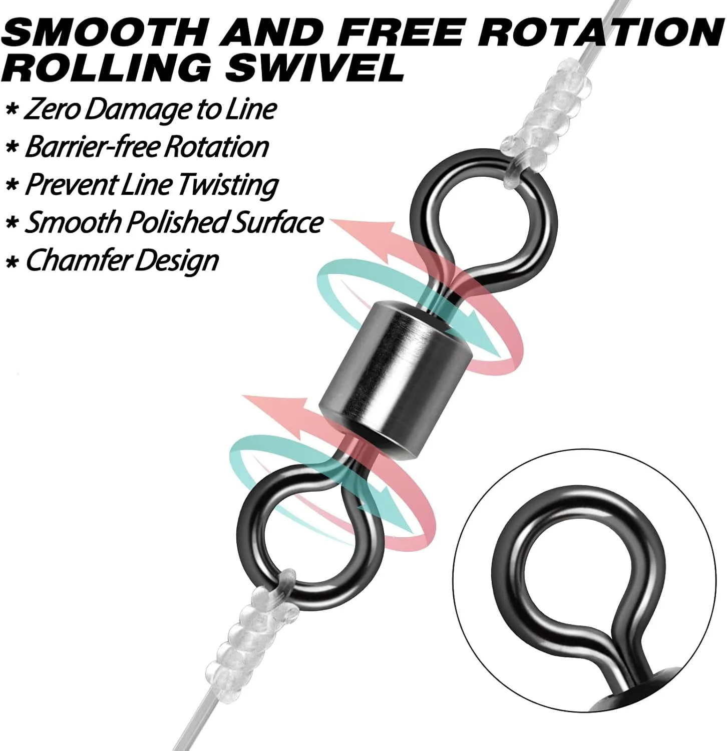 Fishing Barrel Swivels, 40 to100-Pack Swivels Fishing Tackle Freshwater Saltwater Swivel Rolling Swivel Heavy Duty Stainless Steel Lures Leaders Line Connectors Terminal Tackle