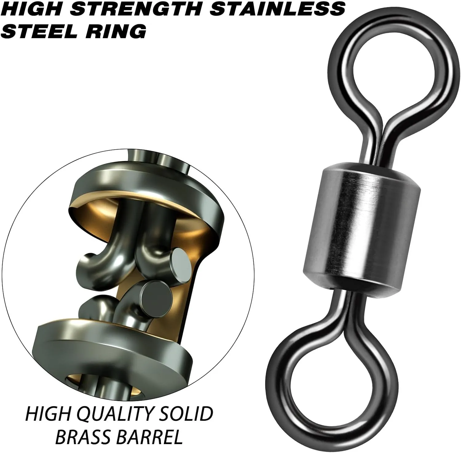 Fishing Barrel Swivels, 40 to100-Pack Swivels Fishing Tackle Freshwater Saltwater Swivel Rolling Swivel Heavy Duty Stainless Steel Lures Leaders Line Connectors Terminal Tackle