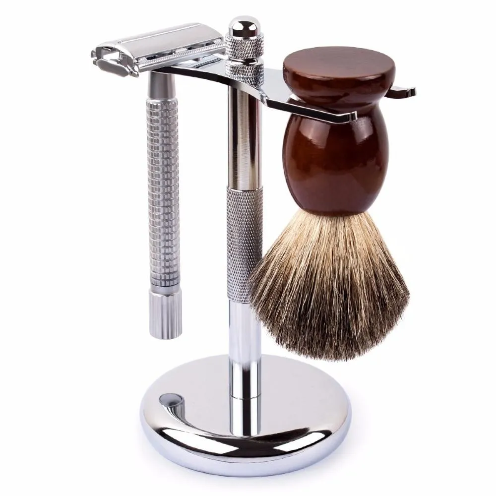 Genova Stainless Steel Shaving Brush & Safety Razor Stand