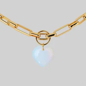 GLOBULAR. Chunky Link Chain Opalite Heart Collar - Gold