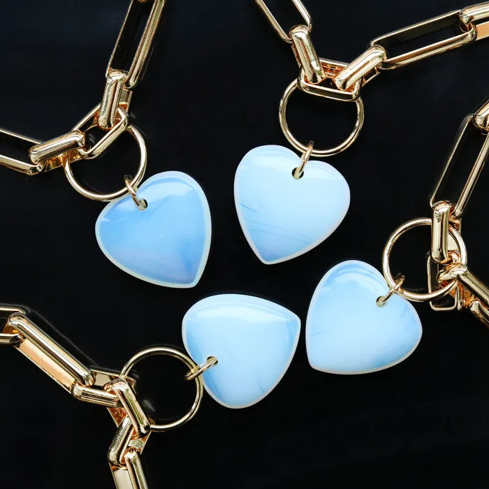 GLOBULAR. Chunky Link Chain Opalite Heart Collar - Gold