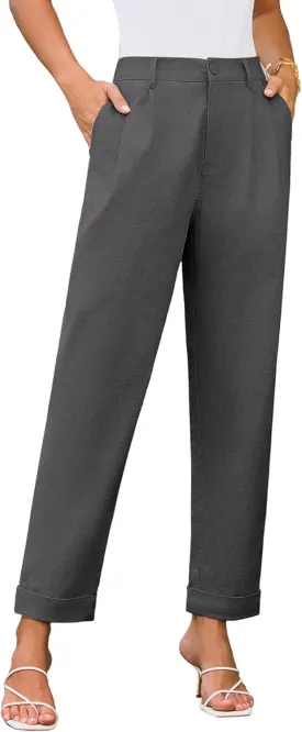 GRACE KARIN Women High Waisted Business Casual Pants Dressy Cuffed Work Office Trouser Slacks with Pockets