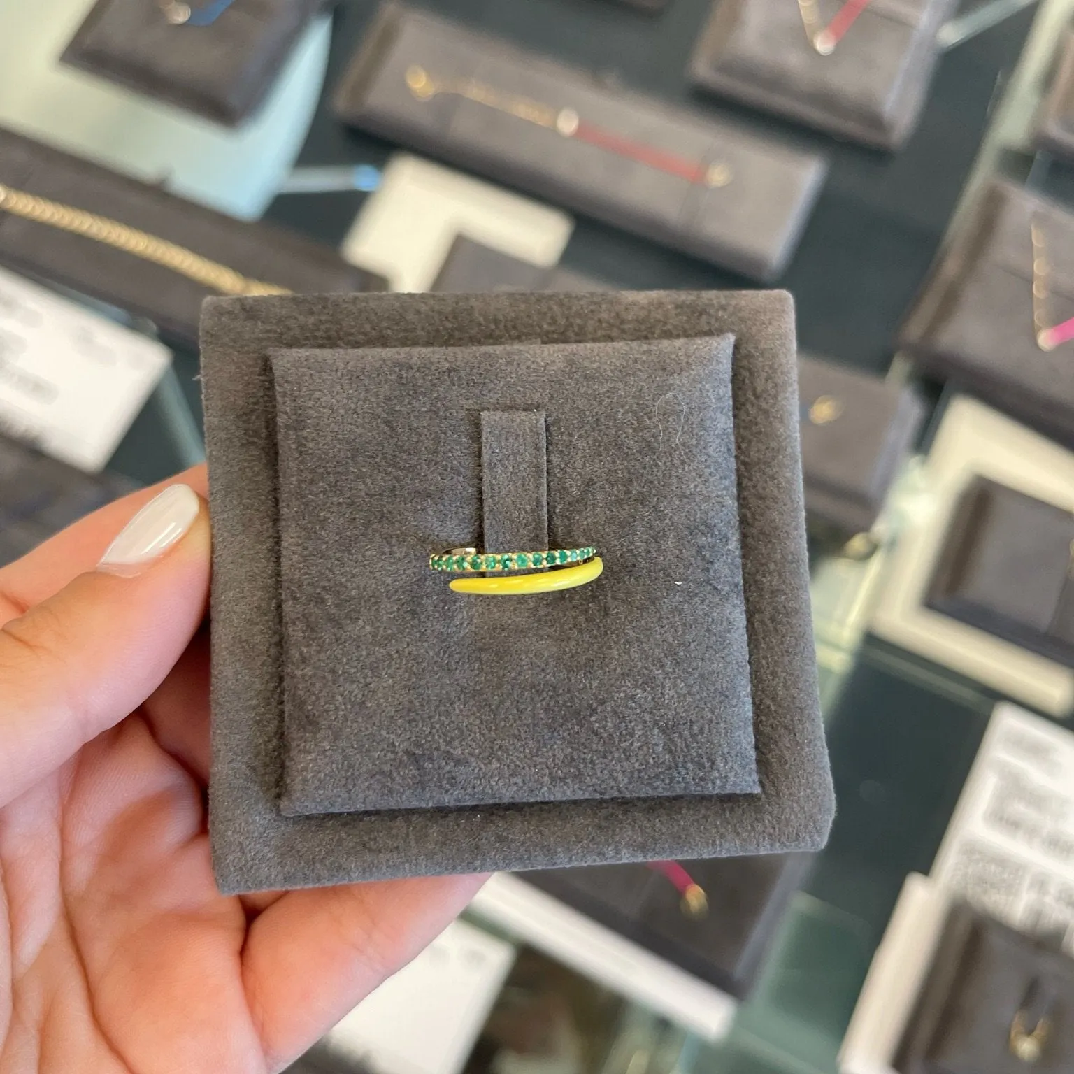 Half Gemstone Half Enamel Wrap Ring