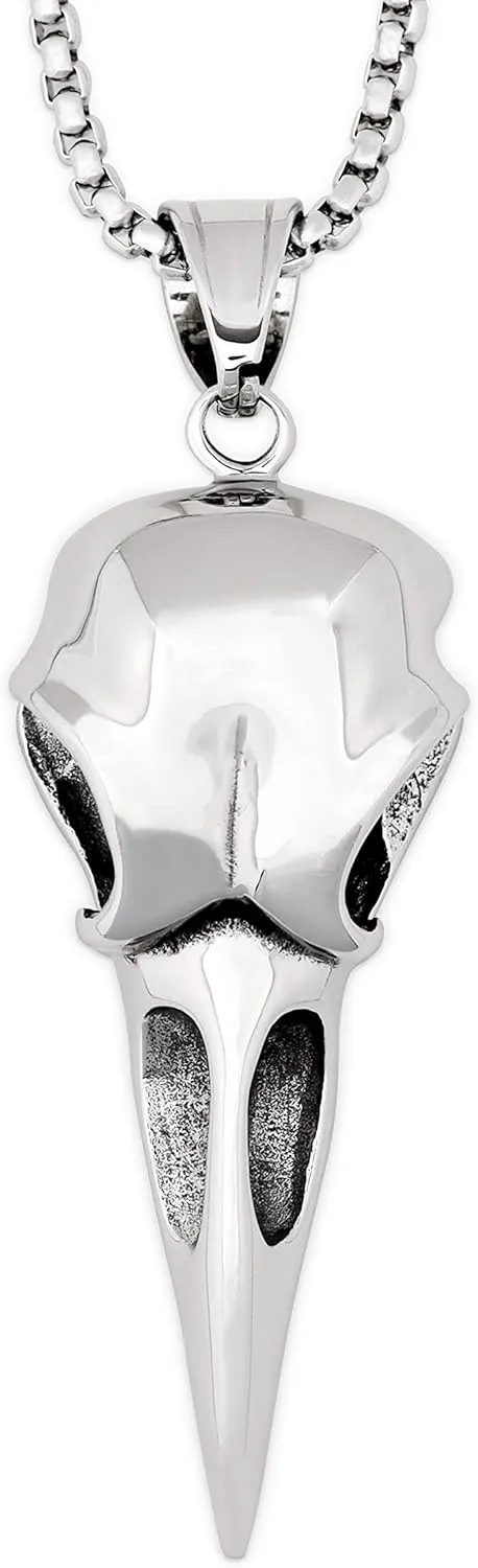 HAQUIL Stainless Steel Raven Skull Pendant Necklace, Box Chain, Gothic Punk Biker Raven Jewelry Gift for Men and Women