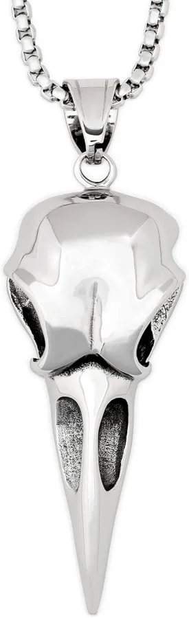 HAQUIL Stainless Steel Raven Skull Pendant Necklace, Box Chain, Gothic Punk Biker Raven Jewelry Gift for Men and Women