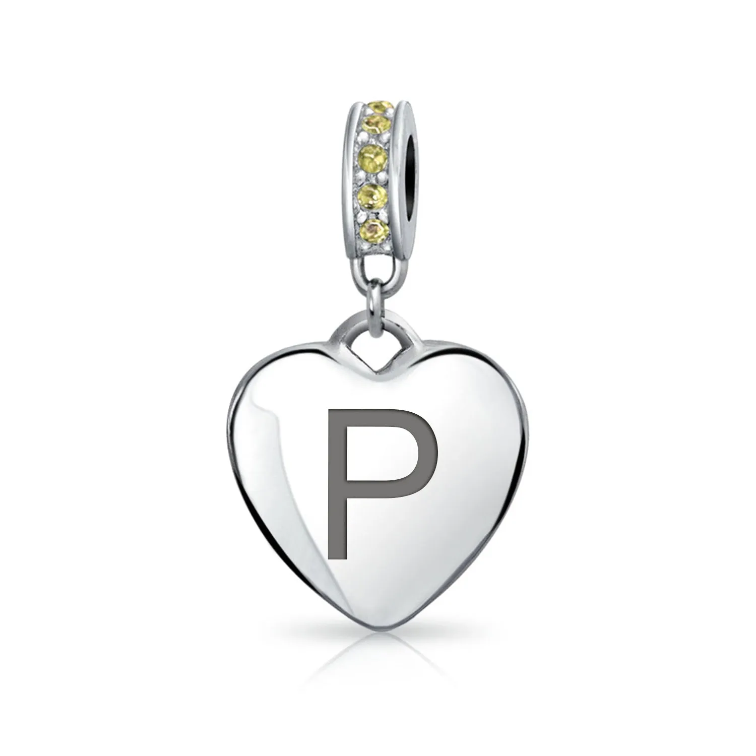 Heart Dangle Bead Charm Crystal Yellow November .925 Sterling Silver