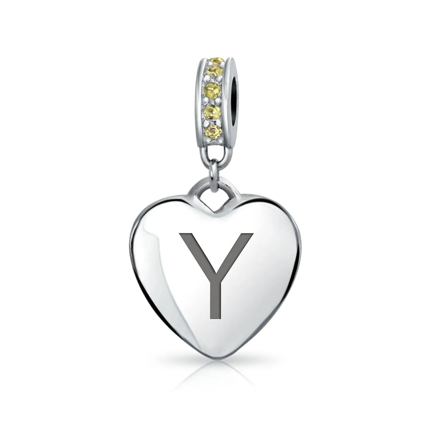 Heart Dangle Bead Charm Crystal Yellow November .925 Sterling Silver