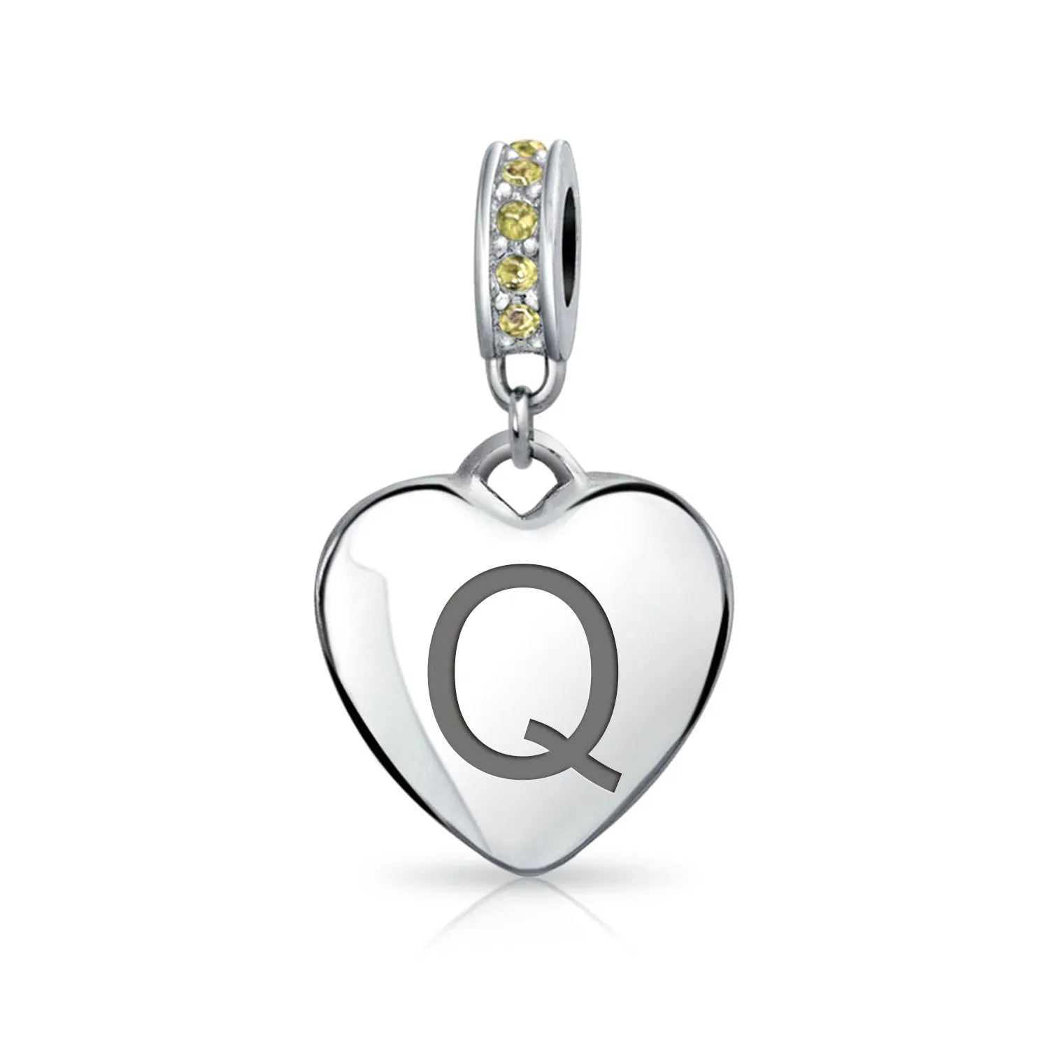 Heart Dangle Bead Charm Crystal Yellow November .925 Sterling Silver