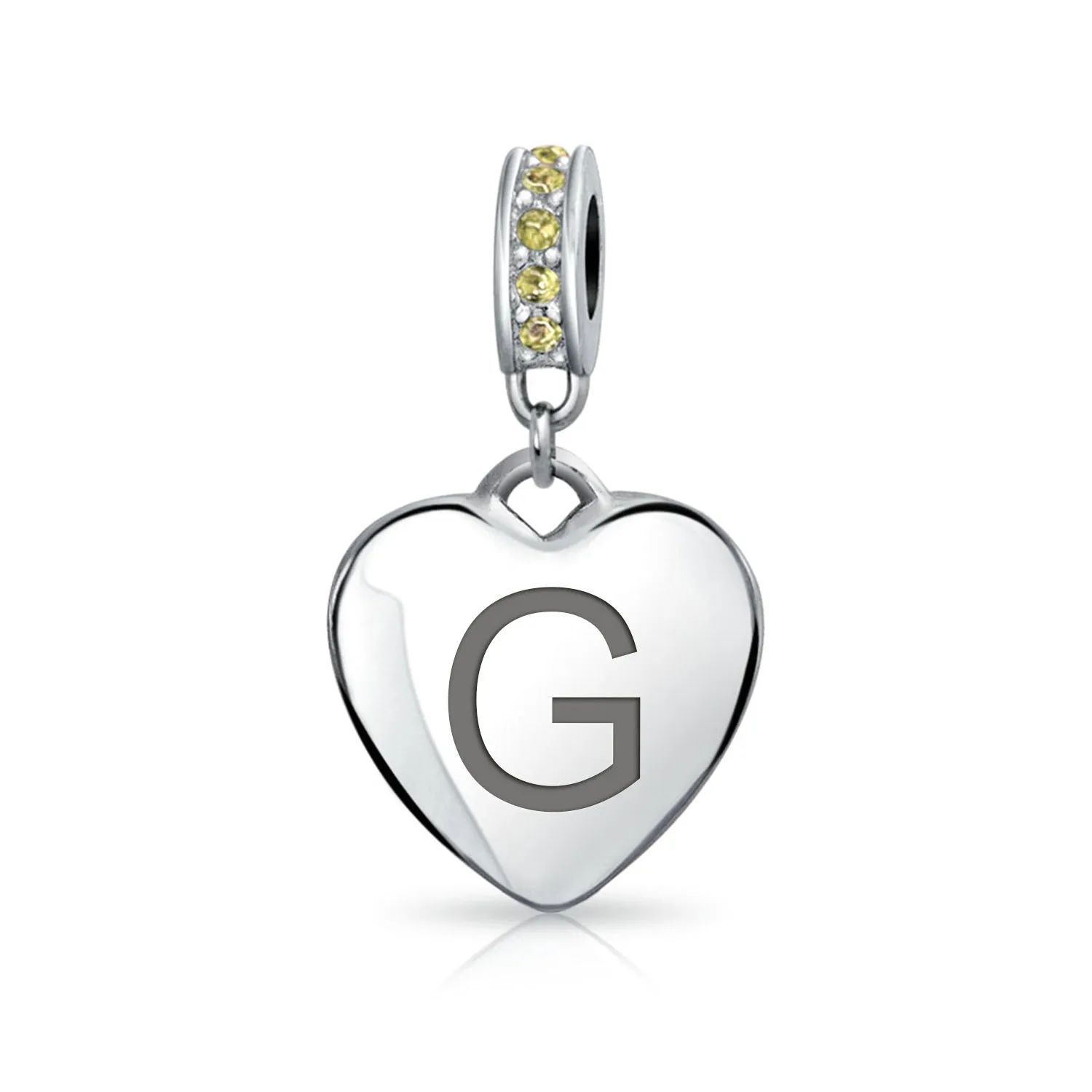 Heart Dangle Bead Charm Crystal Yellow November .925 Sterling Silver