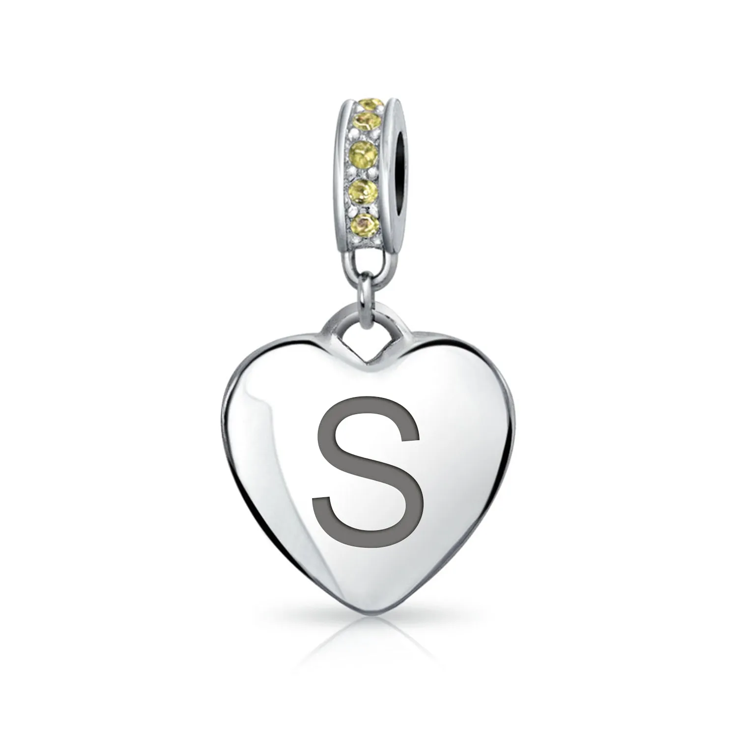Heart Dangle Bead Charm Crystal Yellow November .925 Sterling Silver
