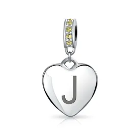 Heart Dangle Bead Charm Crystal Yellow November .925 Sterling Silver